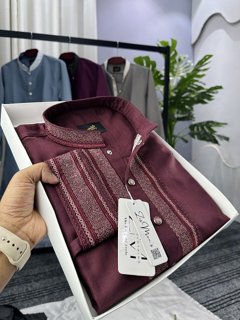 এমব্রয়ডারি কটন পাঞ্জাবি (Maroon)