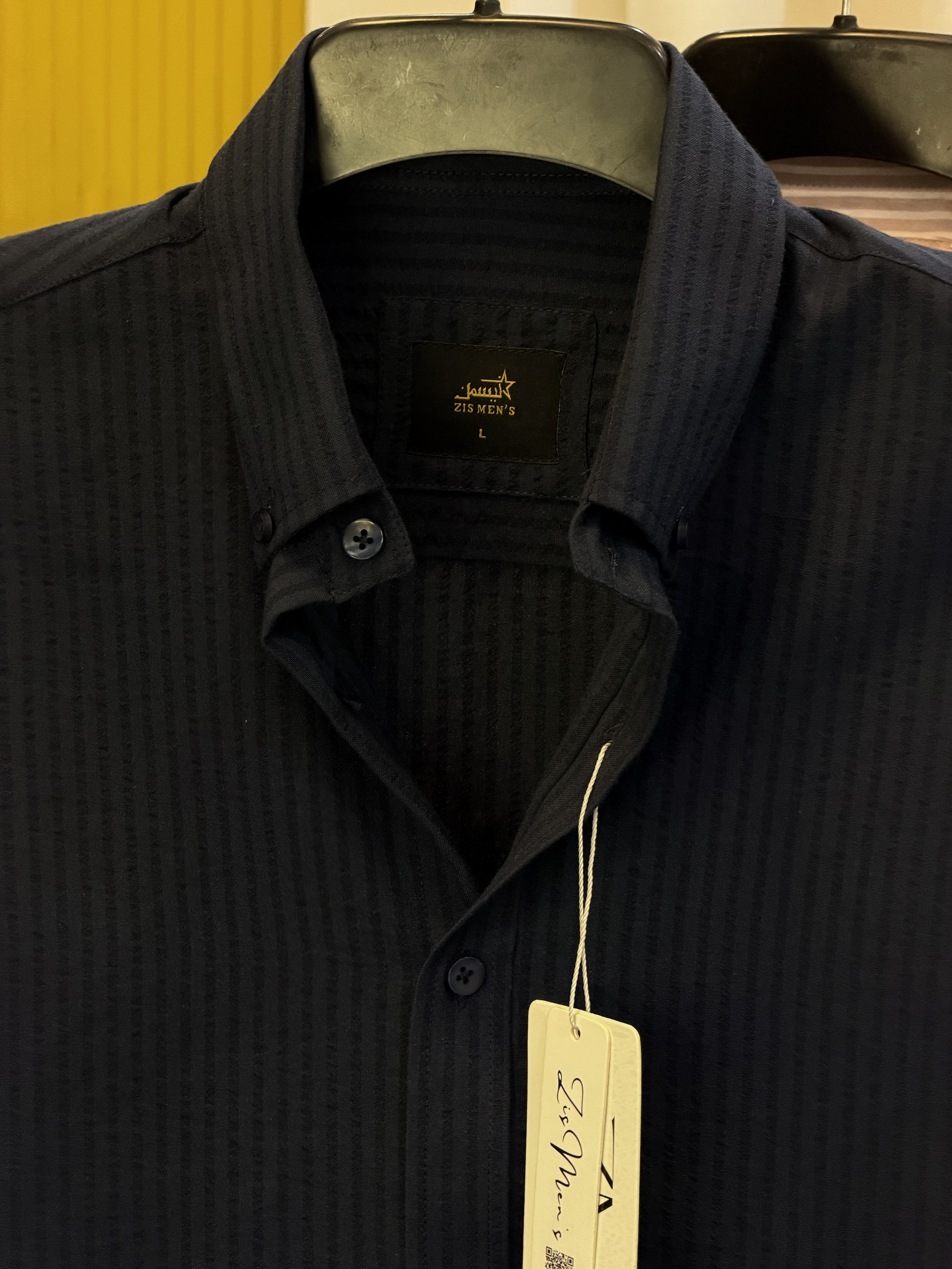 Navy Blue Textured Stripe Shirt